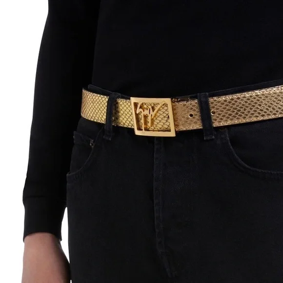 giuseppe zanotti NEW gold leather logo buckle belt - Picture 3 of 5